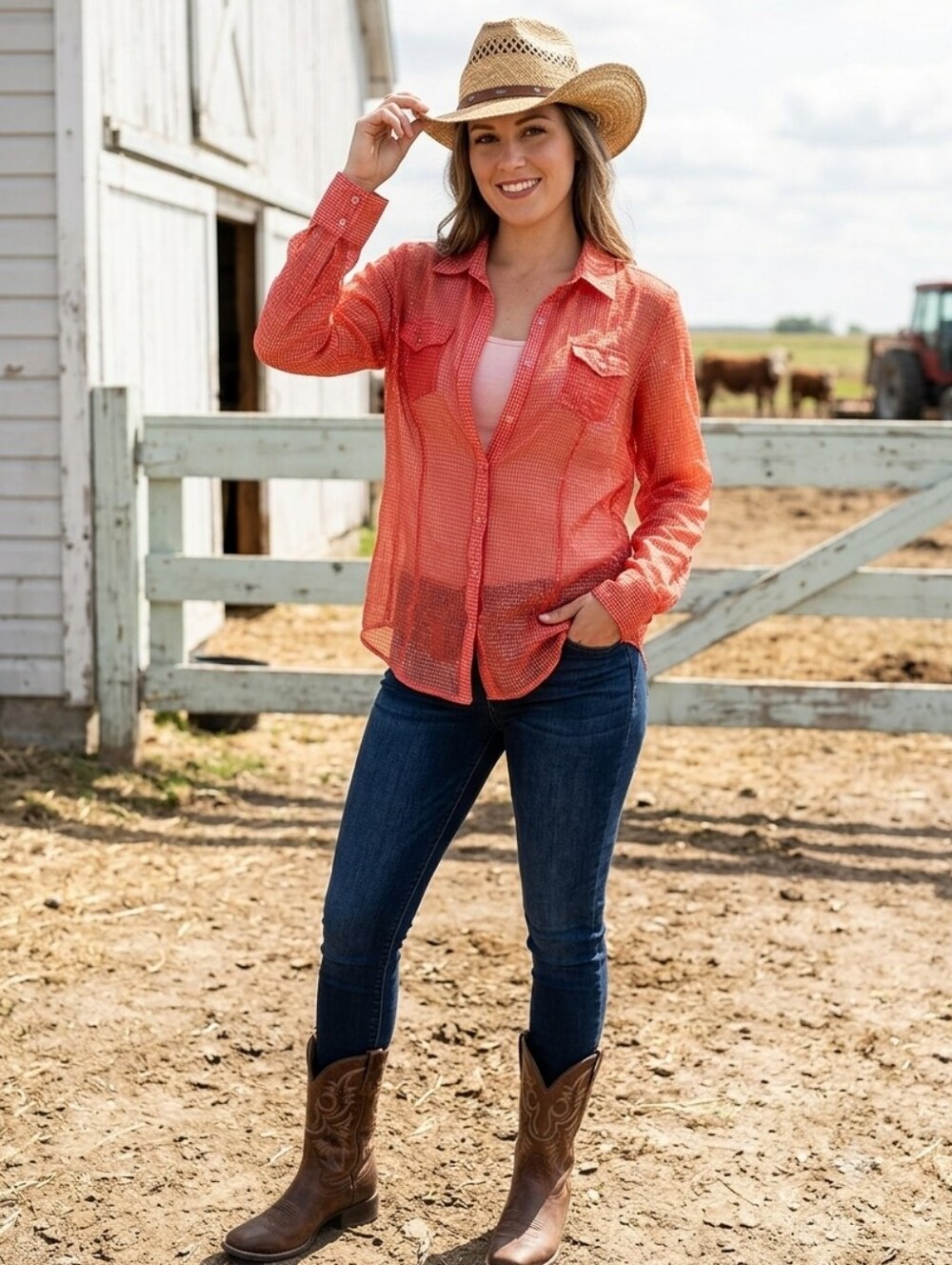 ARIAT🤠Full Snap Button Front&Sleeve CuffsCotton With Metalic Threads Sheer SzXL